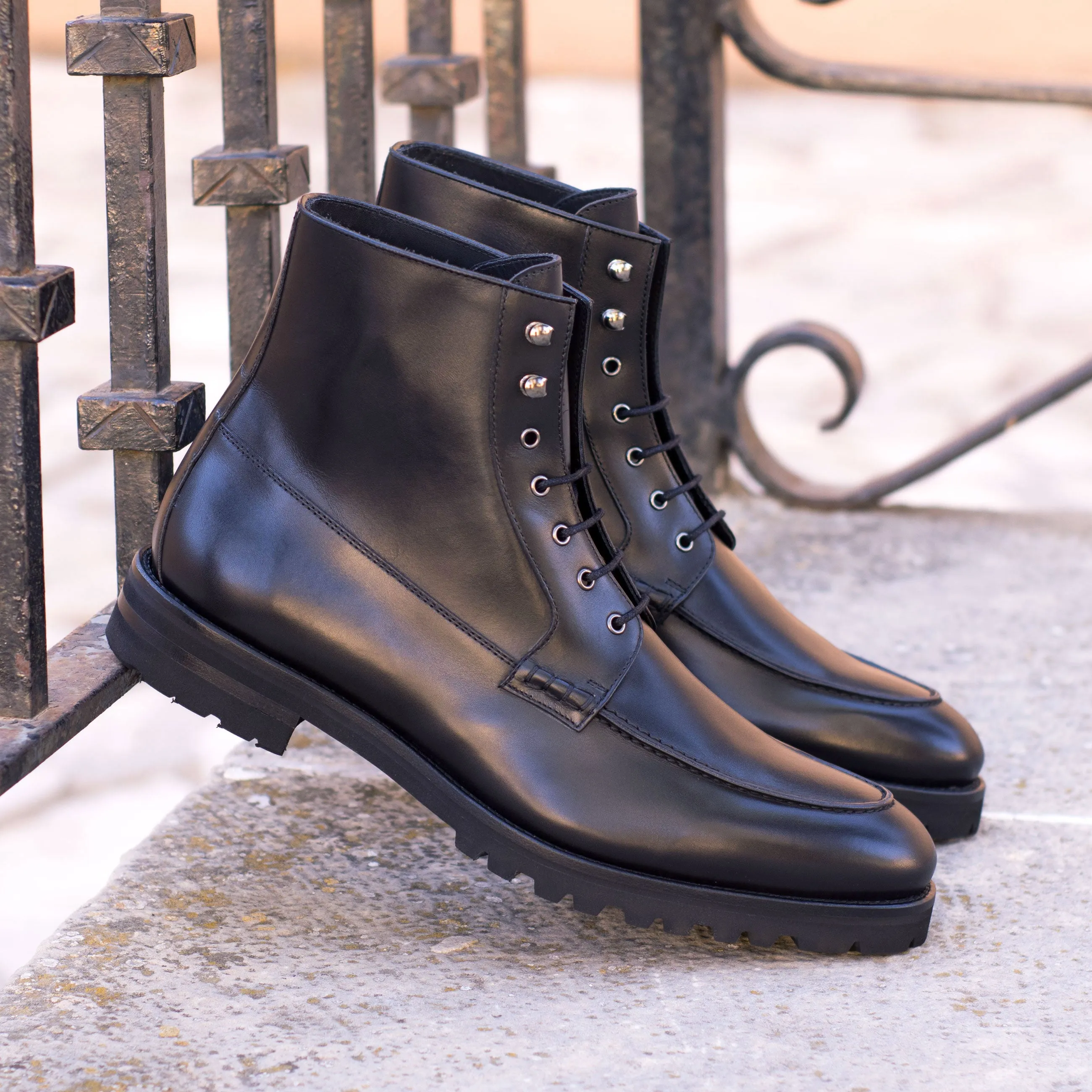 DapperFam Ryker in Black Men's Italian Leather Moc Boot