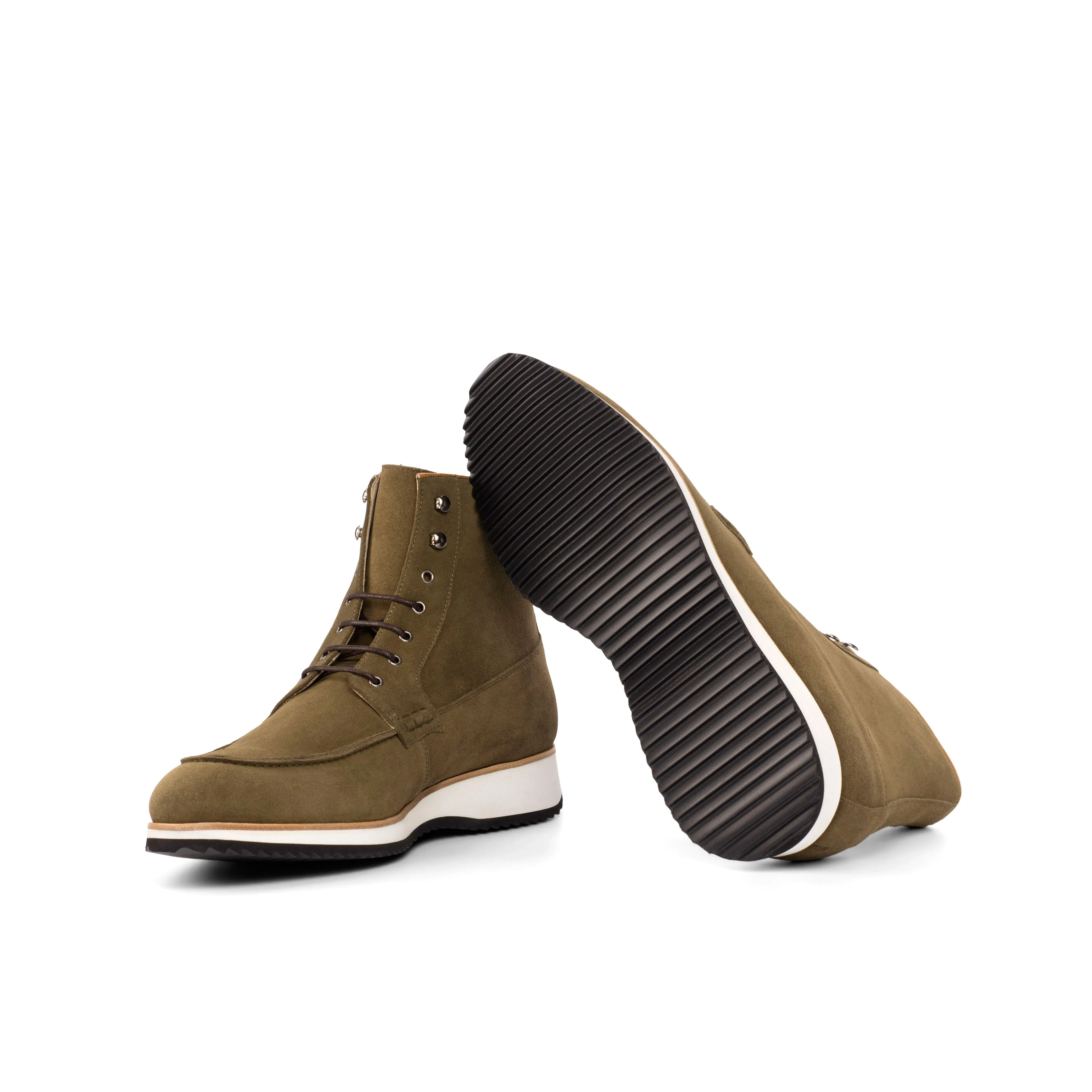 DapperFam Ryker in Khaki / Cognac Men's Italian Leather & Lux Suede Moc Boot