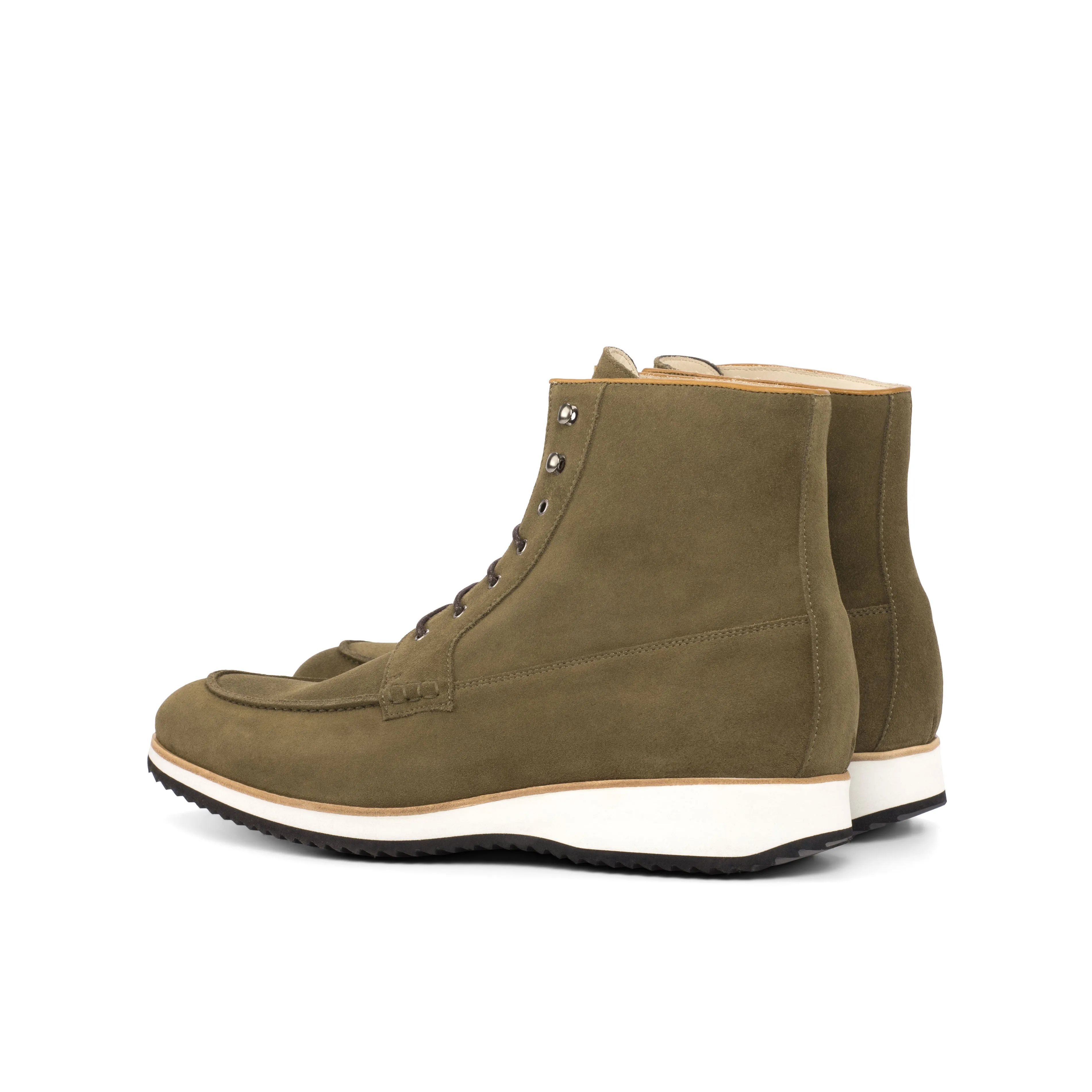 DapperFam Ryker in Khaki / Cognac Men's Italian Leather & Lux Suede Moc Boot