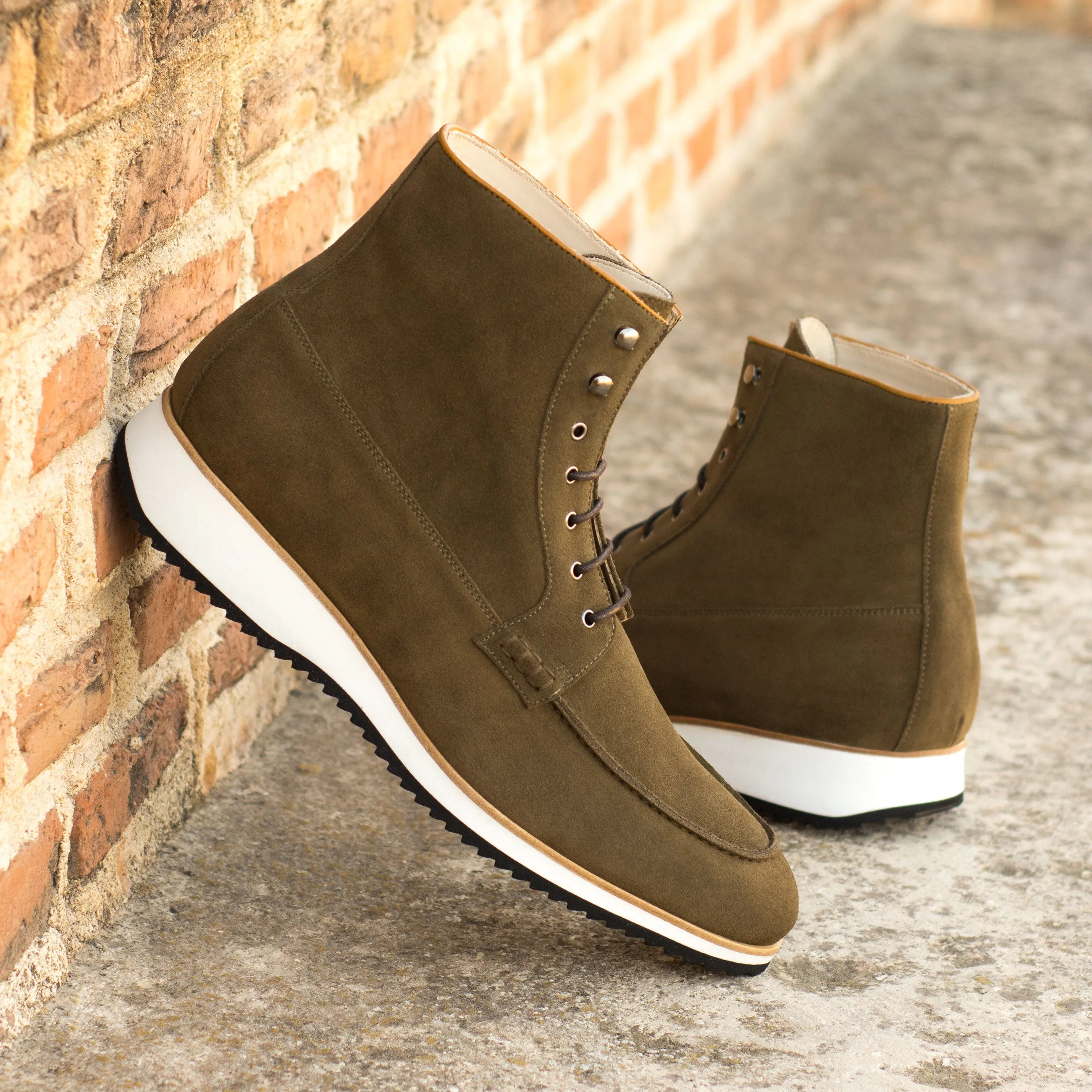 DapperFam Ryker in Khaki / Cognac Men's Italian Leather & Lux Suede Moc Boot