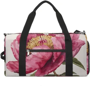 Dark Peach Peony Flower Gym Bag Sport Gym Tote Bag Lightweight Duffle Bag Carry On Weekender Bags for Women Men