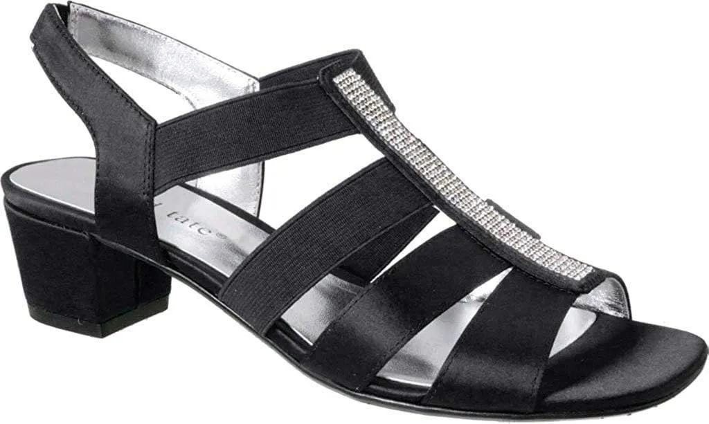 David Tate Women's Eve Heeled Sandal, Black Satin, 10 X-Wide