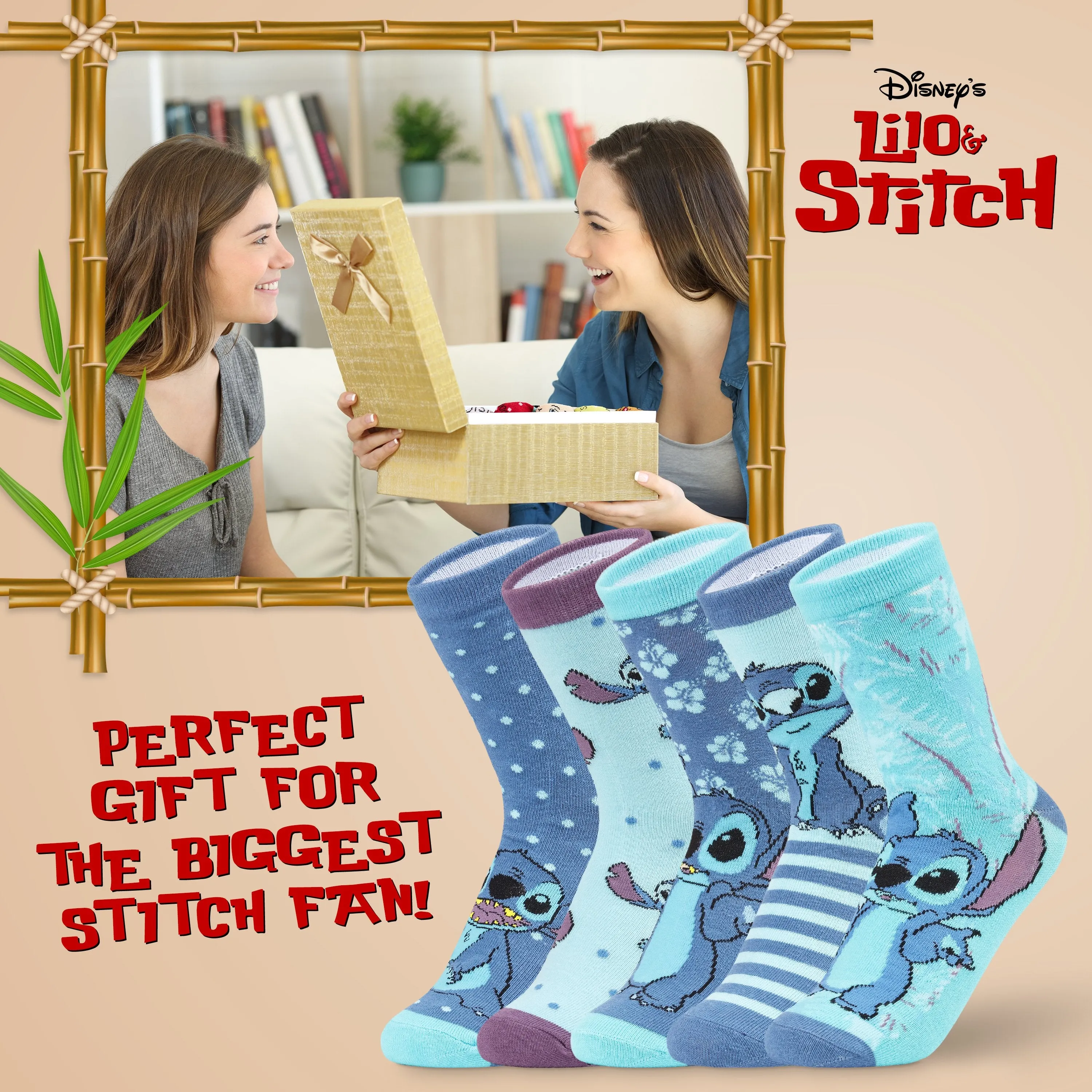 Disney Stitch Womens Socks, 5 Pairs Ladies Socks Cotton Rich, Stitch Disney Gifts