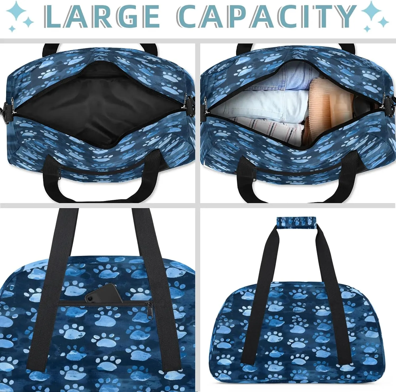 Dog Paws Puppy Cat Footprint Small Gym Bag 18 inch Carry On Duffel Bag for Weekender Travel Sports Workout Yoga Gymnastics Dance Ballet