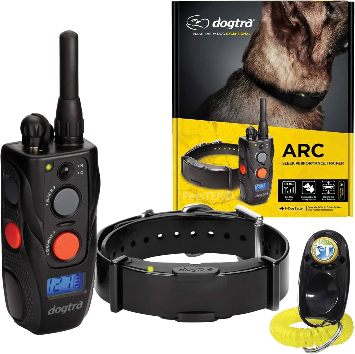 Dogtra ARC Remote Training E-Collar - 3/4 Mile Range - Static Stimulation, Vibration, Audible Tone, Waterproof, Rechargeable, Expandable Dog Training Collar with Remote for Small, Medium, Large Dogs