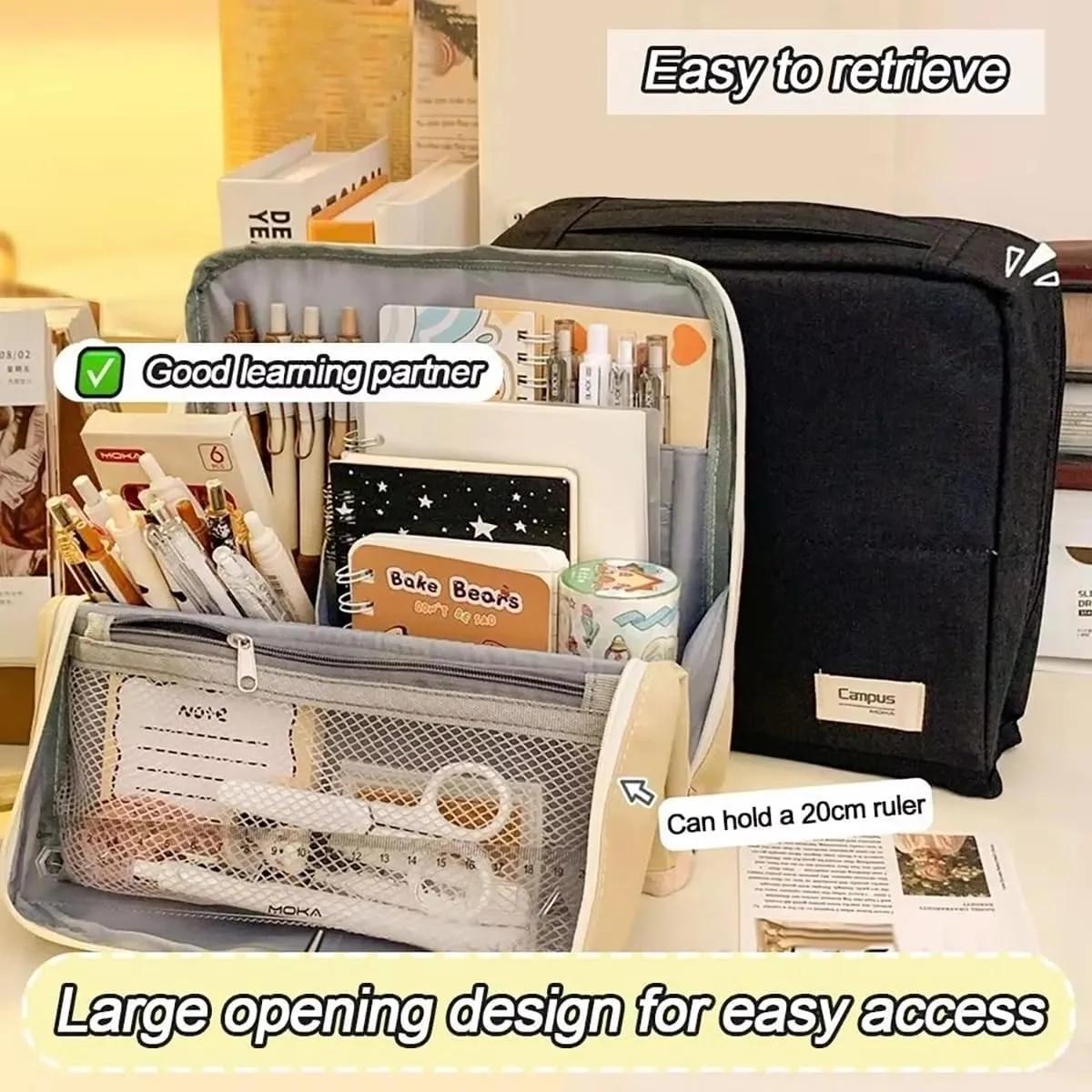 Doresty Makeup Bag, 2025 New Standing Makeup Bag – Portable, Large Capacity, Travel Makeup Organizer, Waterproof Oxford Cloth Cosmetic Toiletry Bags with Compartments (Black)