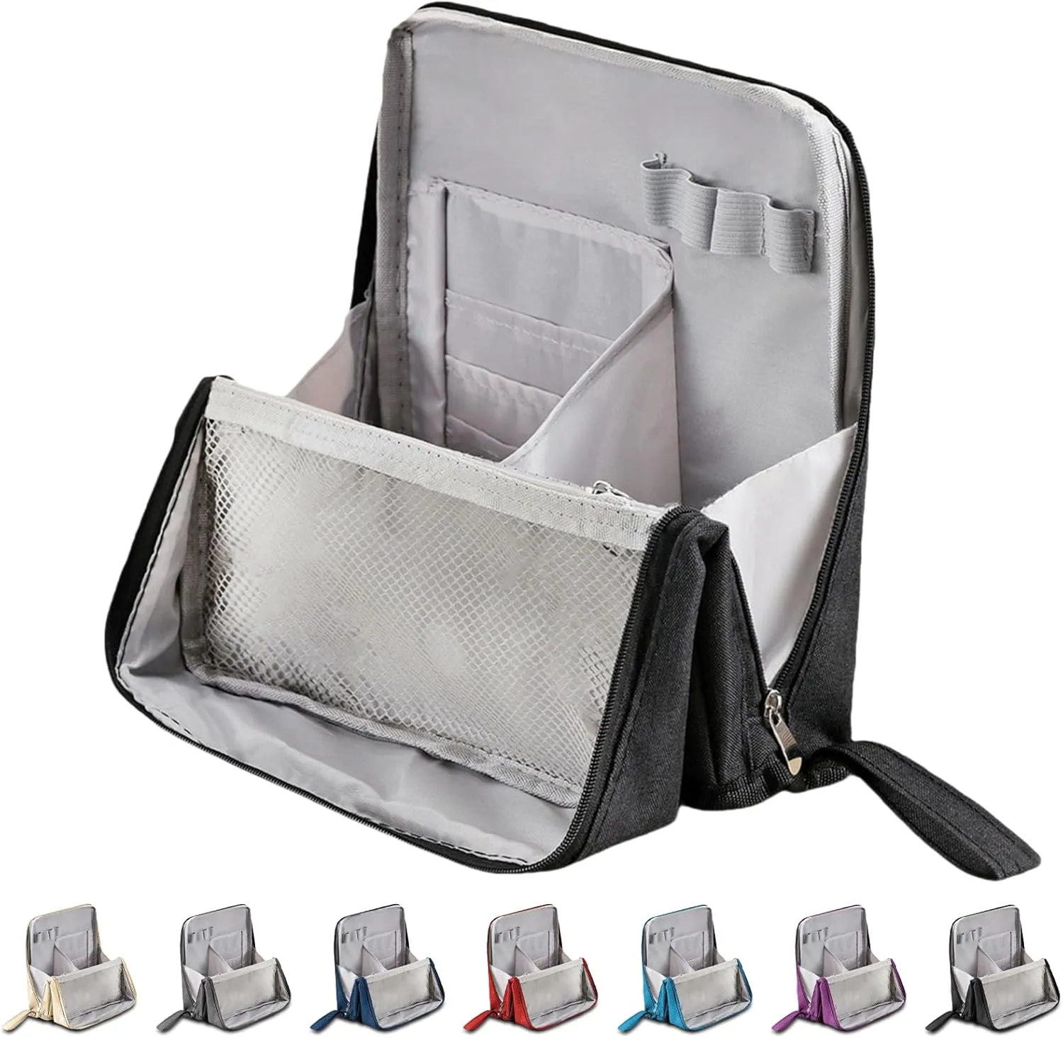 Doresty Makeup Bag, 2025 New Standing Makeup Bag – Portable, Large Capacity, Travel Makeup Organizer, Waterproof Oxford Cloth Cosmetic Toiletry Bags with Compartments (Black)