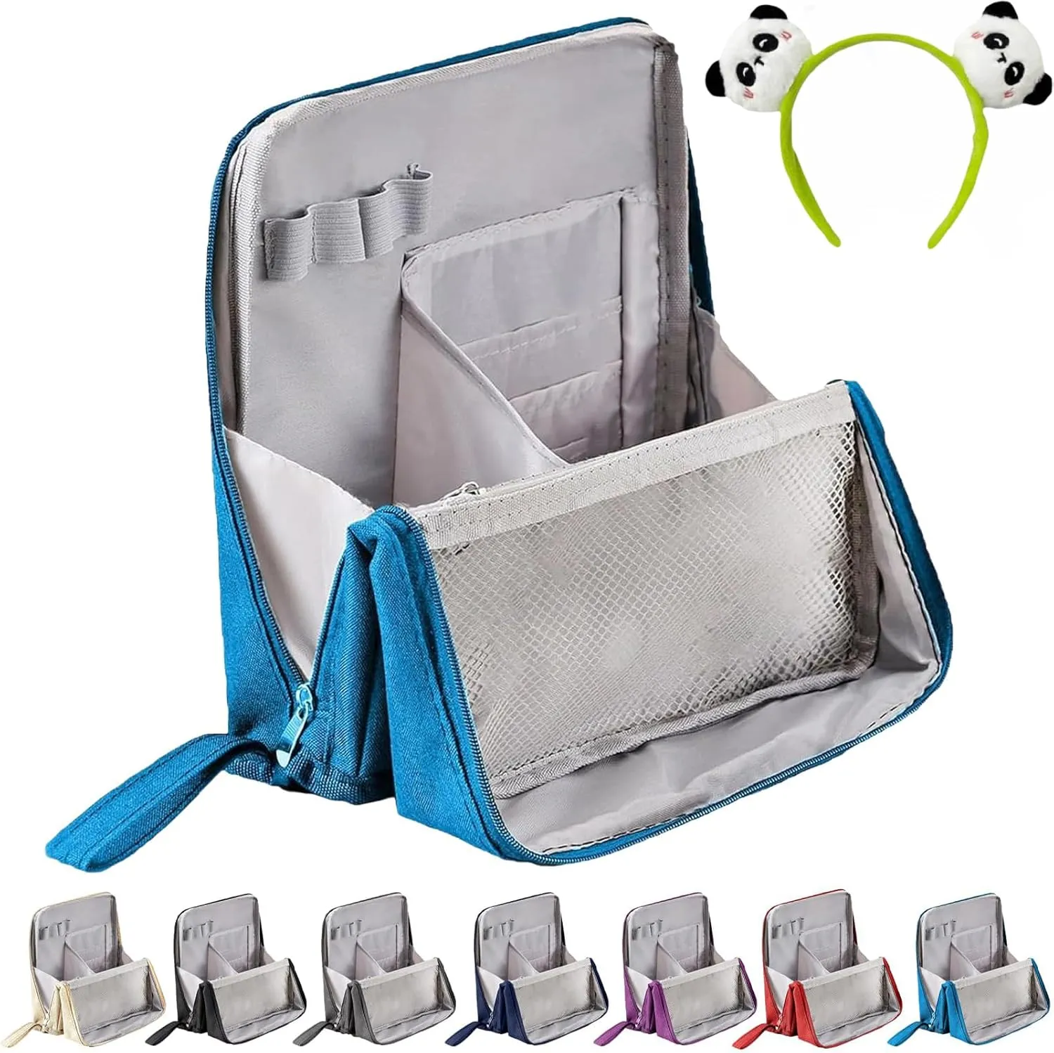 Doresty Makeup Bag, Multi-Purpose Large Capacity Oxford Cloth Standing Makeup Bag, Portable, Large Capacity, Waterproof with Compartments (Blue)