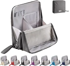 Doresty Makeup Bag, Standing Makeup Bag – Portable, Large Capacity, Oxford Cloth Standing Multifunctional Make up Bags Waterproof with Compartments Toiletry Storage Bag for Girls Women(Gray)