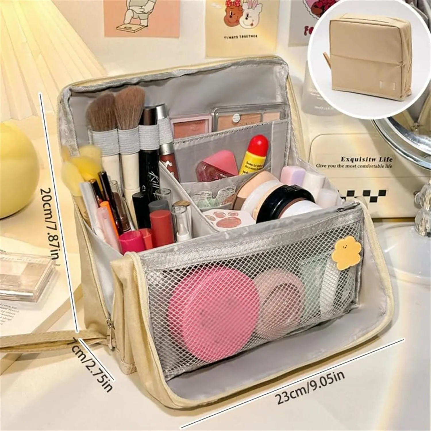 Doresty Makeup Bag, Standing Makeup Bag – Portable, Large Capacity, Vertical Large Opening Waterproof Multifunctional Make up Bags with Compartments, Smart Partitioning, Travel-Friendly (Gray)