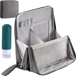 Doresty Makeup Bag, Standing Makeup Bag – Portable, Large Capacity, Vertical Large Opening Waterproof Multifunctional Make up Bags with Compartments, Smart Partitioning, Travel-Friendly (Gray)