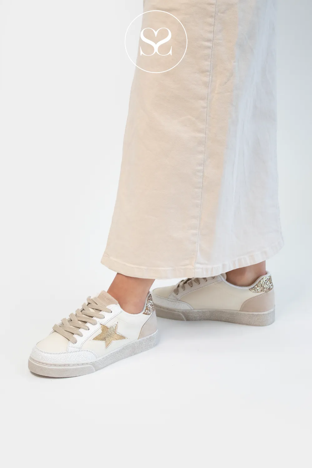 DRILLEYS FIFTY EIGHT CREAM & GOLD FLATFORM TRAINERS