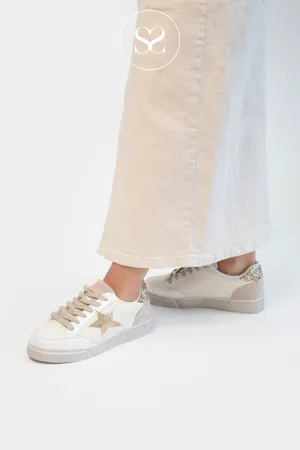 DRILLEYS FIFTY EIGHT CREAM & GOLD FLATFORM TRAINERS