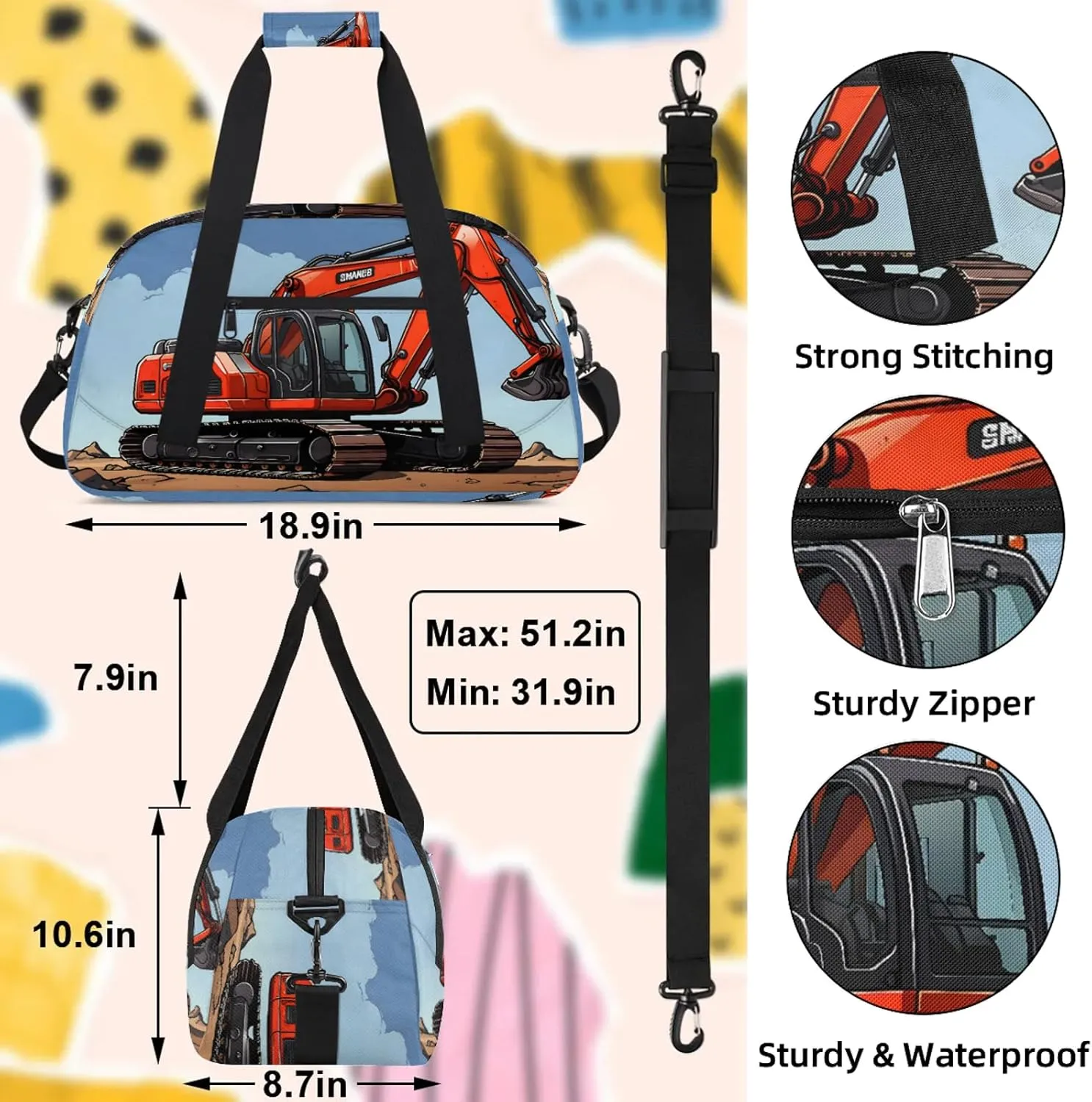 Engineering Car Small Gym Bag 18 inch Carry On Duffel Bag for Weekender Travel Sports Workout Yoga Gymnastics Dance Ballet
