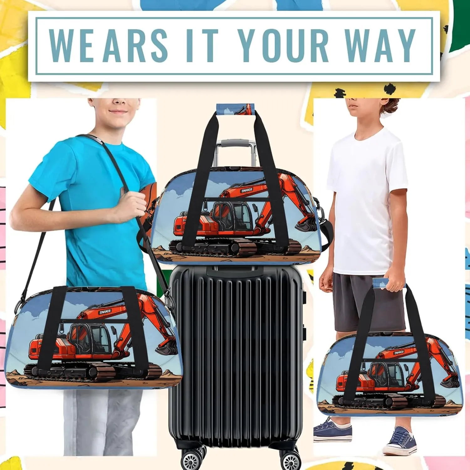 Engineering Car Small Gym Bag 18 inch Carry On Duffel Bag for Weekender Travel Sports Workout Yoga Gymnastics Dance Ballet
