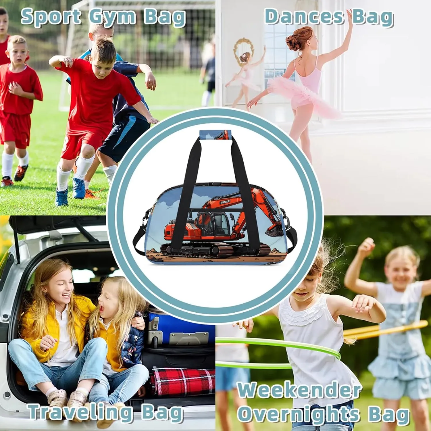 Engineering Car Small Gym Bag 18 inch Carry On Duffel Bag for Weekender Travel Sports Workout Yoga Gymnastics Dance Ballet