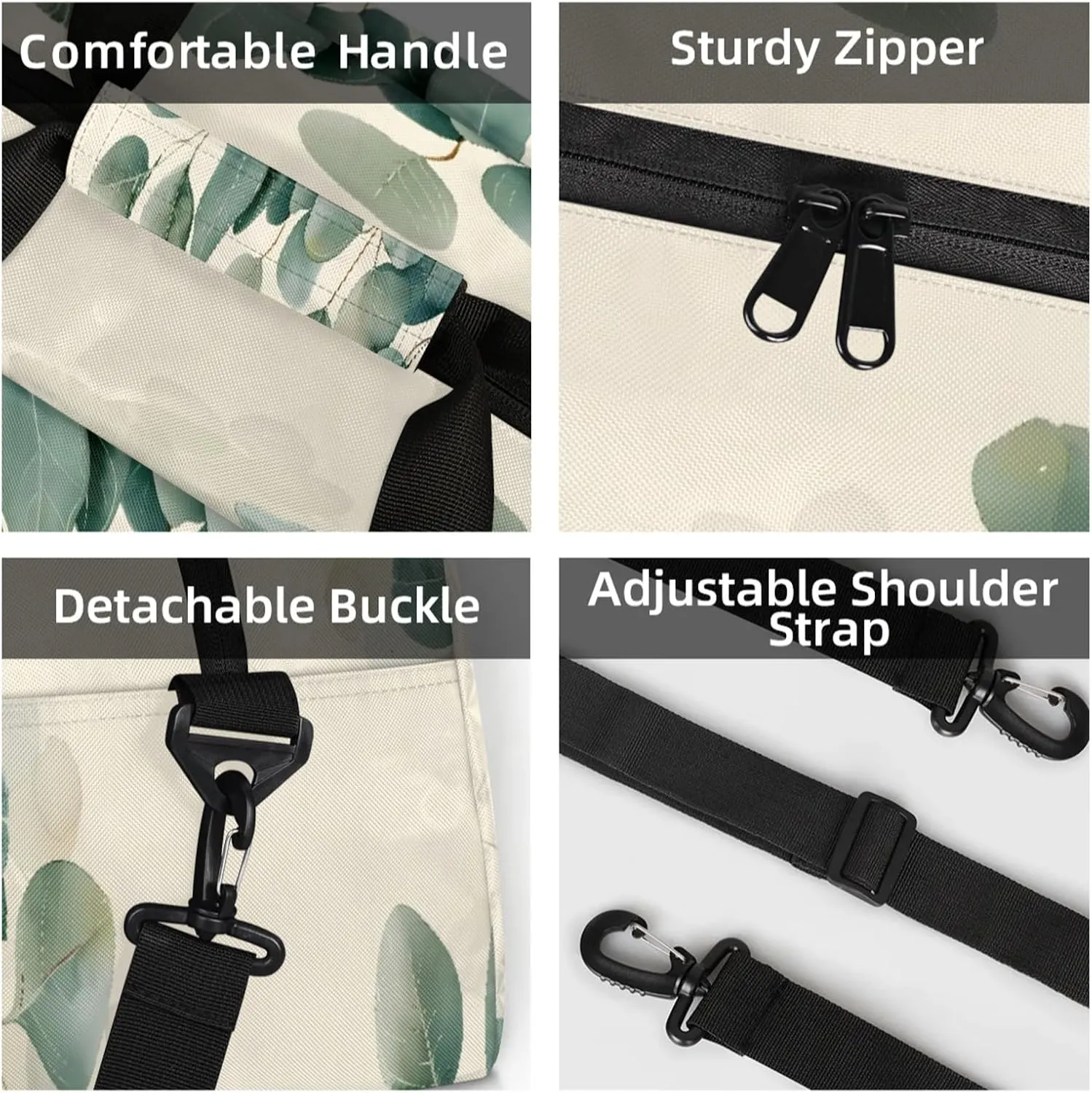 Eucalyptus Leaves Printed Small Gym Bag 18 inch Carry On Duffel Bag for Weekender Travel Sports Workout Yoga Gymnastics Dance Ballet