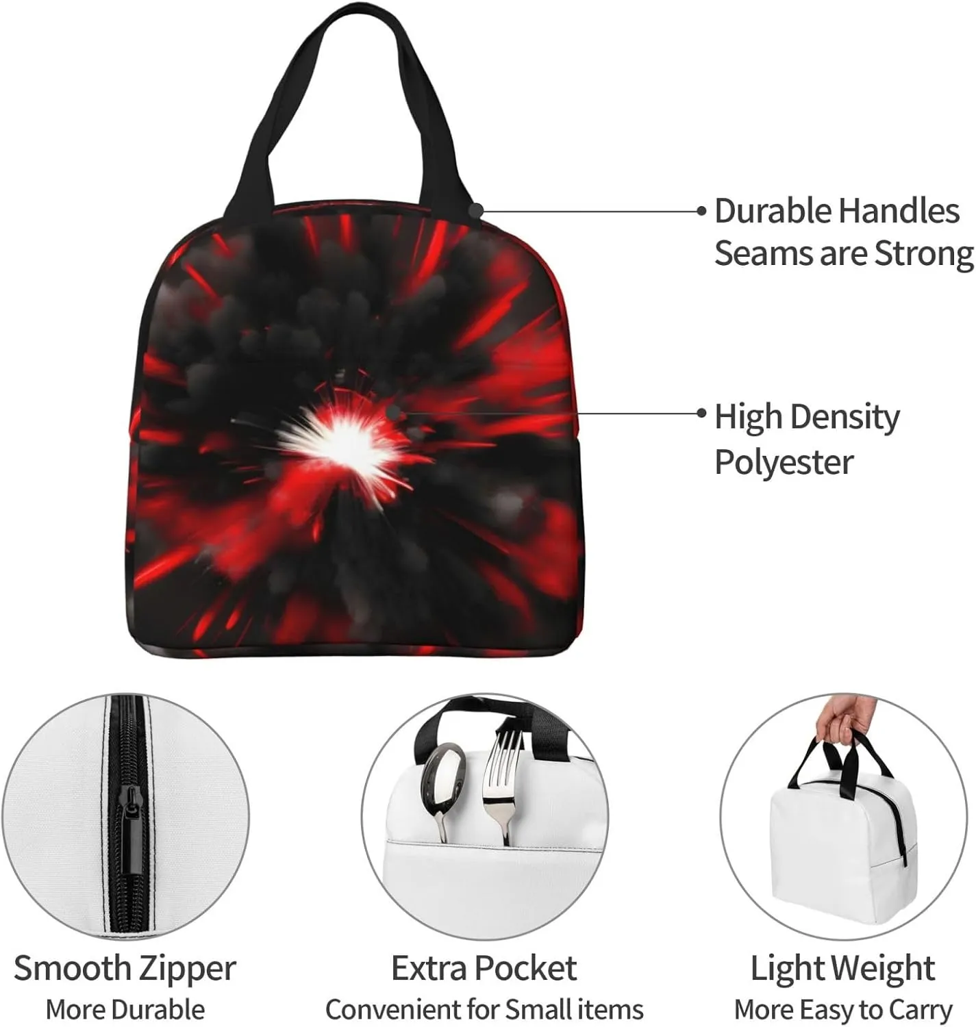 Explosion Burst Red Black Lunch Box For Men Women Adults Bag For Office Work Picnic