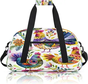 Farmhouse Chicken Rooster Small Gym Bag 18 inch Carry On Duffel Bag for Weekender Travel Sports Workout Yoga Gymnastics Dance Ballet