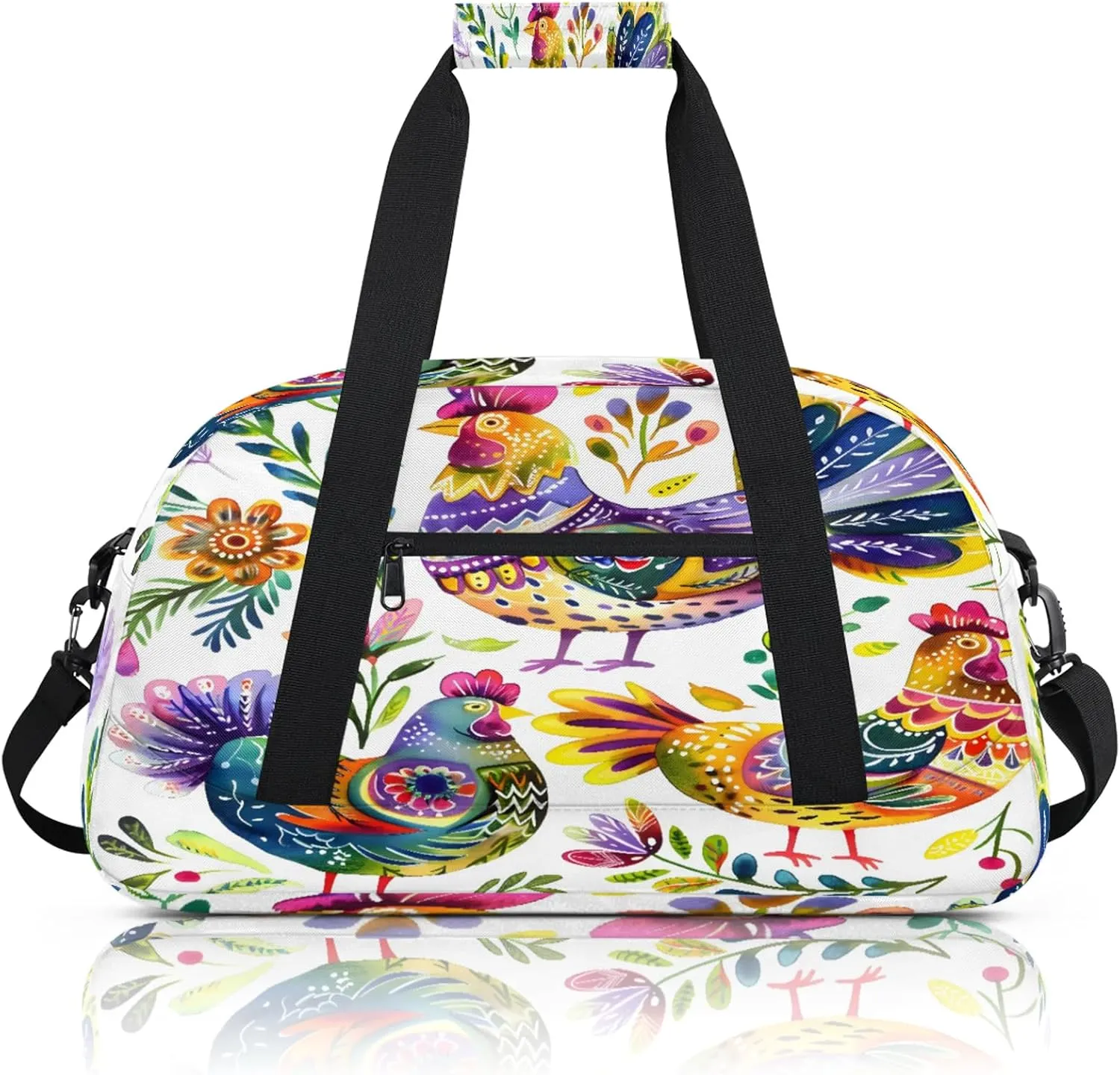 Farmhouse Chicken Rooster Small Gym Bag 18 inch Carry On Duffel Bag for Weekender Travel Sports Workout Yoga Gymnastics Dance Ballet