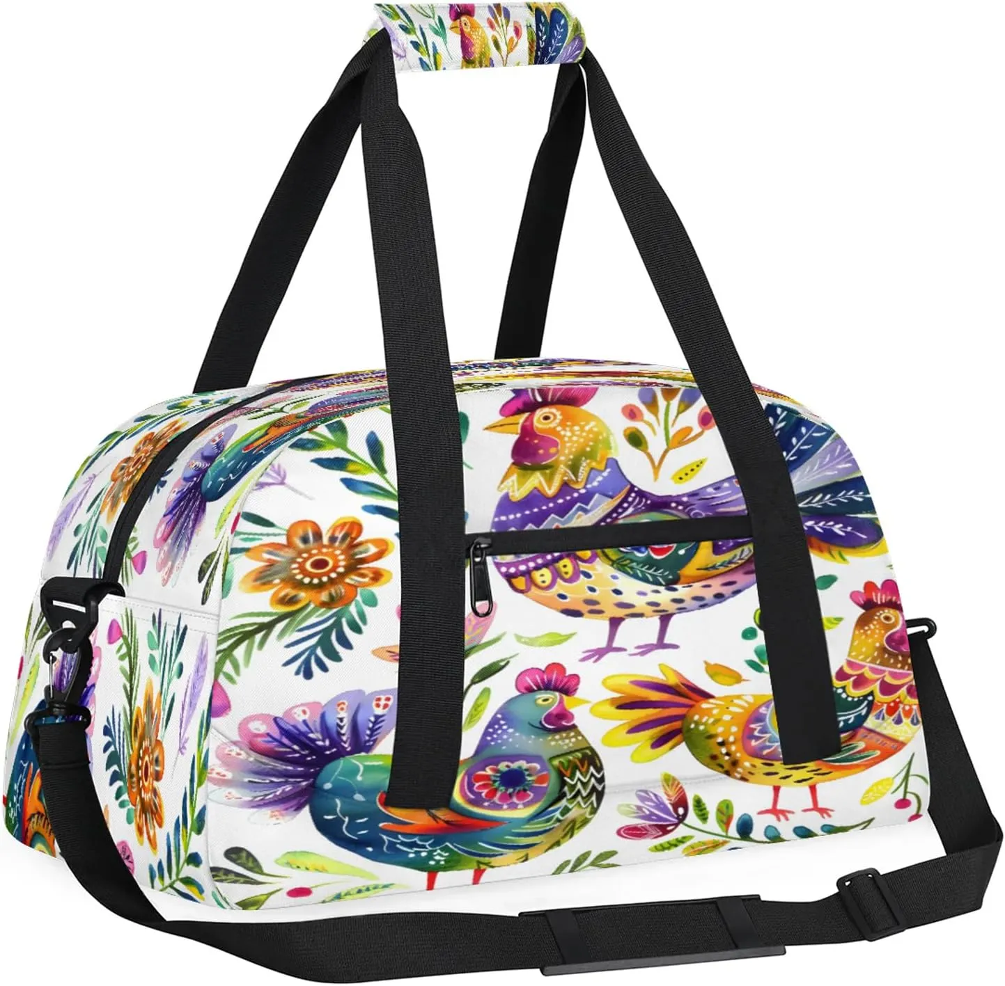 Farmhouse Chicken Rooster Small Gym Bag 18 inch Carry On Duffel Bag for Weekender Travel Sports Workout Yoga Gymnastics Dance Ballet