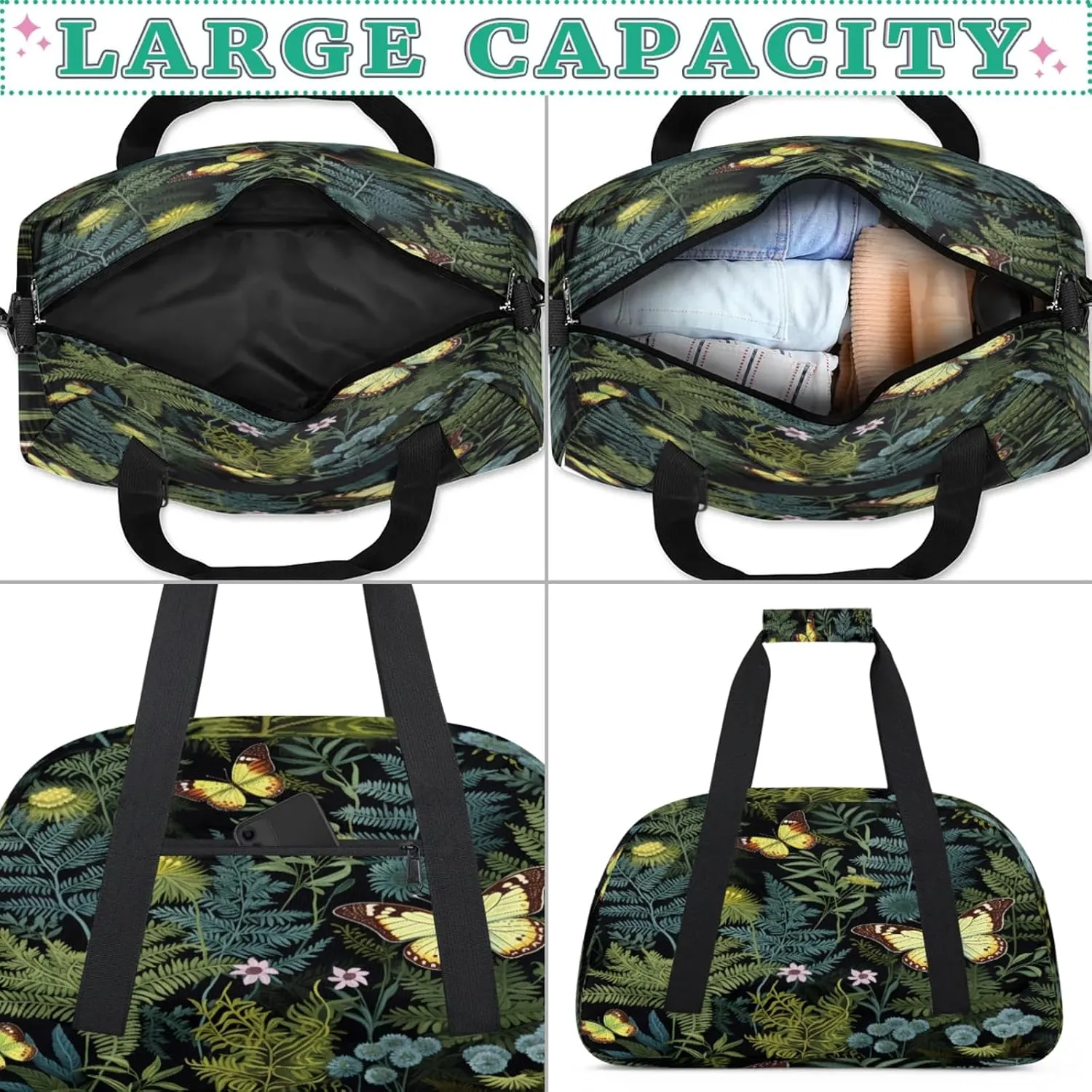 Fern Leaf Leaves Gym Bag for Women Men, Sports Travel Duffel Bag Lightweight Workout Bag Carry On Overnight Weekender Bag