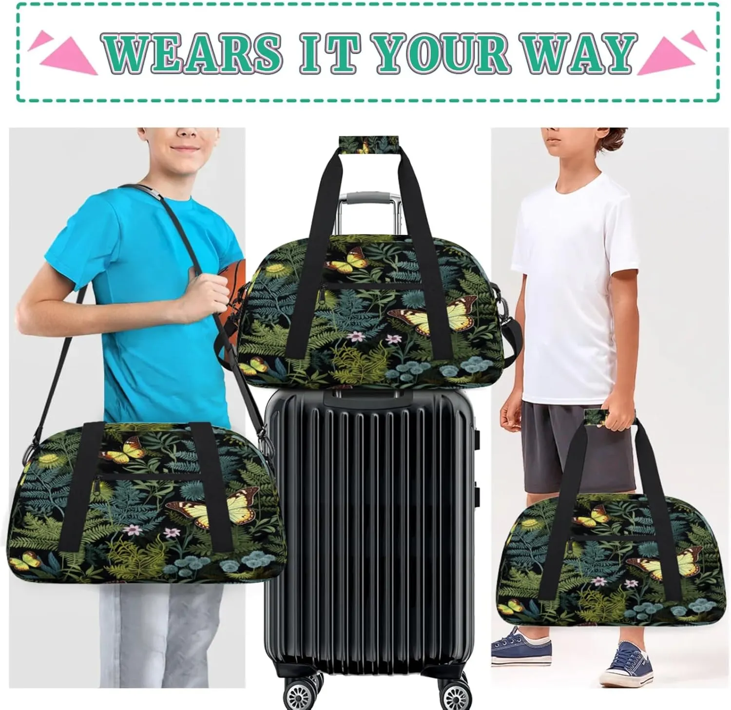 Fern Leaf Leaves Gym Bag for Women Men, Sports Travel Duffel Bag Lightweight Workout Bag Carry On Overnight Weekender Bag