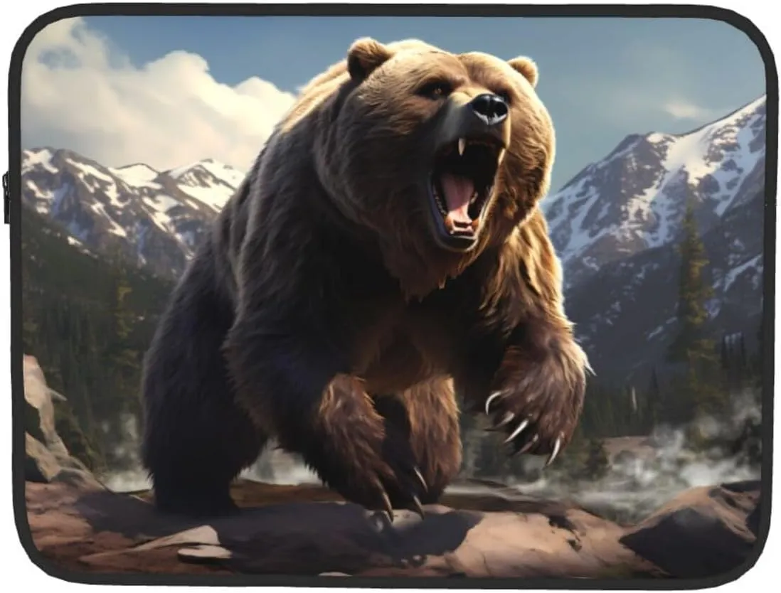 Fierce Grizzly Bears Prints Shockproof Portable Laptop Sleeve Bag 13 inch for Men and Women Business Travel, Office Daily Use