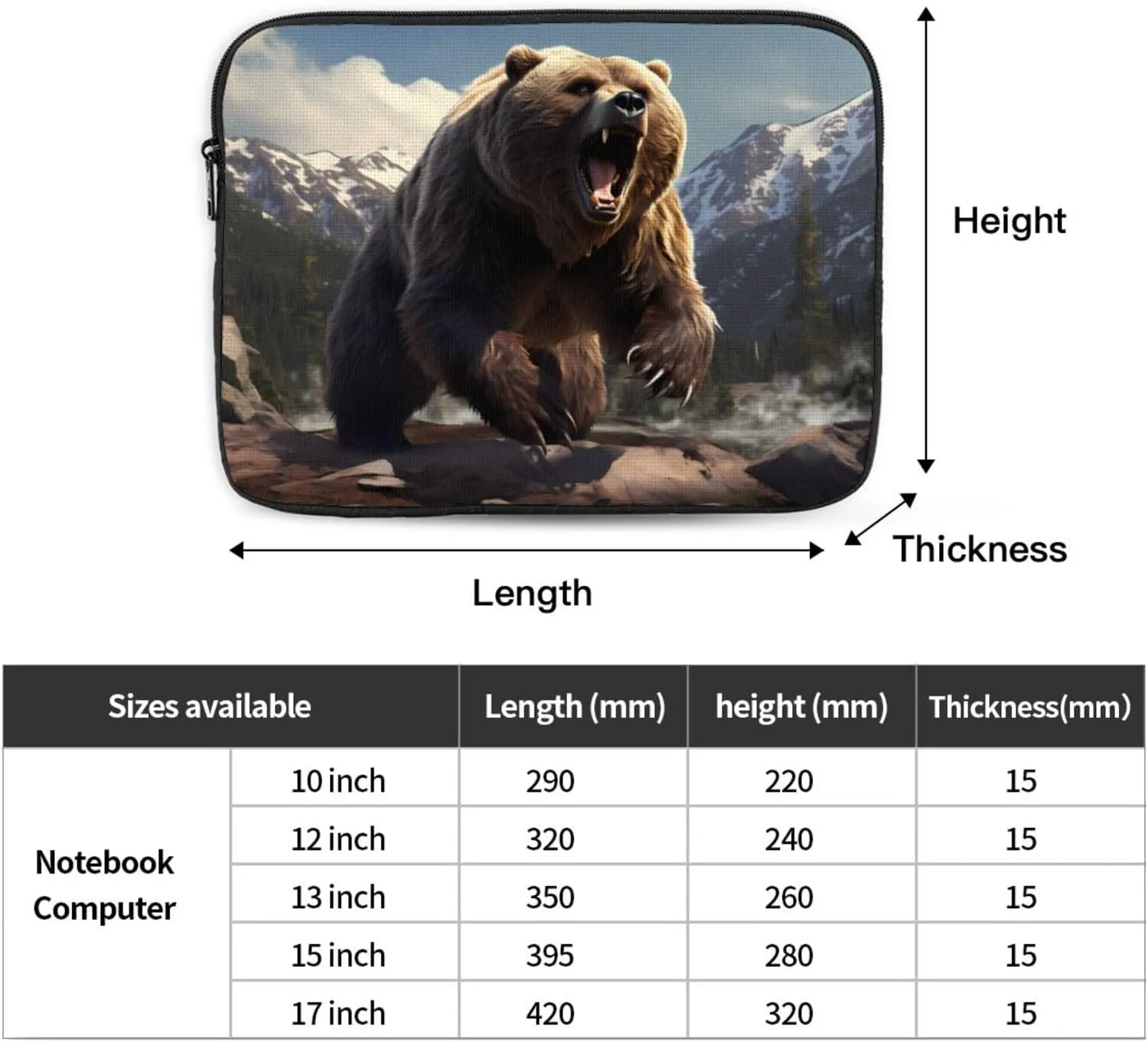 Fierce Grizzly Bears Prints Shockproof Portable Laptop Sleeve Bag 13 inch for Men and Women Business Travel, Office Daily Use