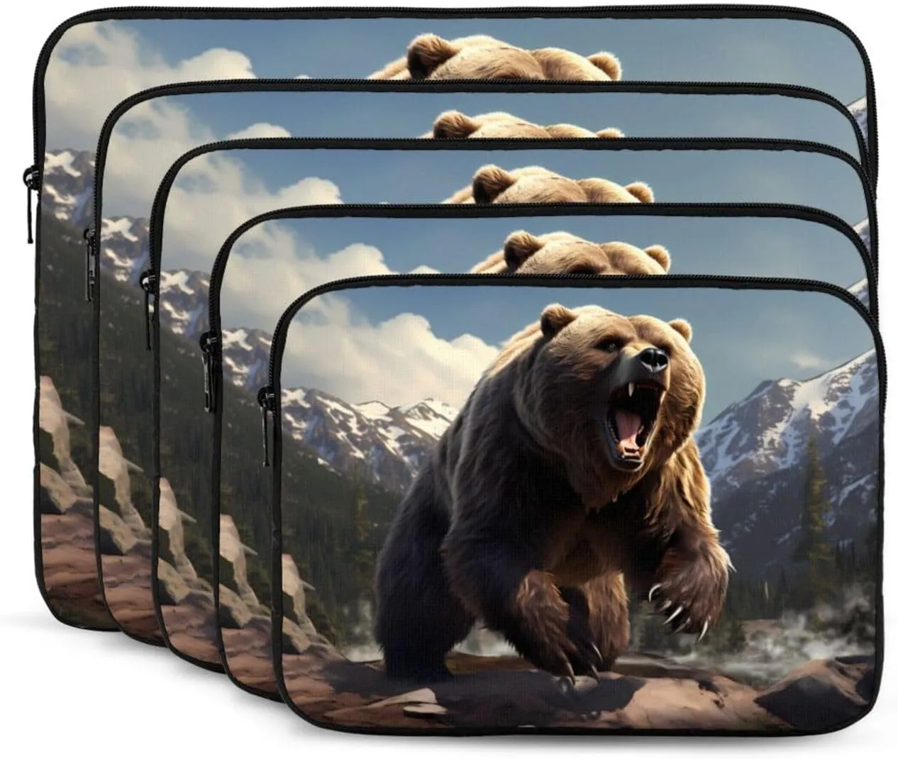 Fierce Grizzly Bears Prints Shockproof Portable Laptop Sleeve Bag 13 inch for Men and Women Business Travel, Office Daily Use