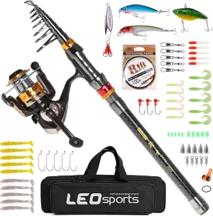 Fishing Rod and Reel Combo Carbon Fiber Telescopic Fishing Rod with Spinning Reel Combo Carrier Bag Case Saltwater Freshwater Travel Fishing Lures Jig Hooks Full Kit