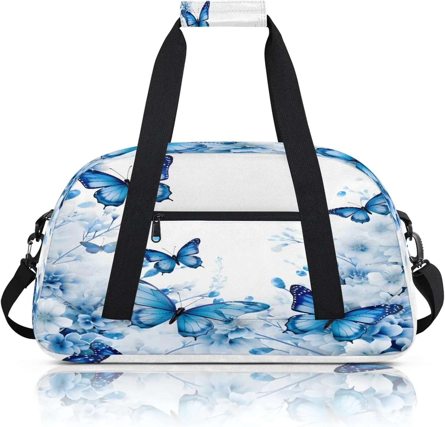 Flower Butterfly Blue Floral Small Gym Bag 18 inch Carry On Duffel Bag for Weekender Travel Sports Workout Yoga Gymnastics Dance Ballet