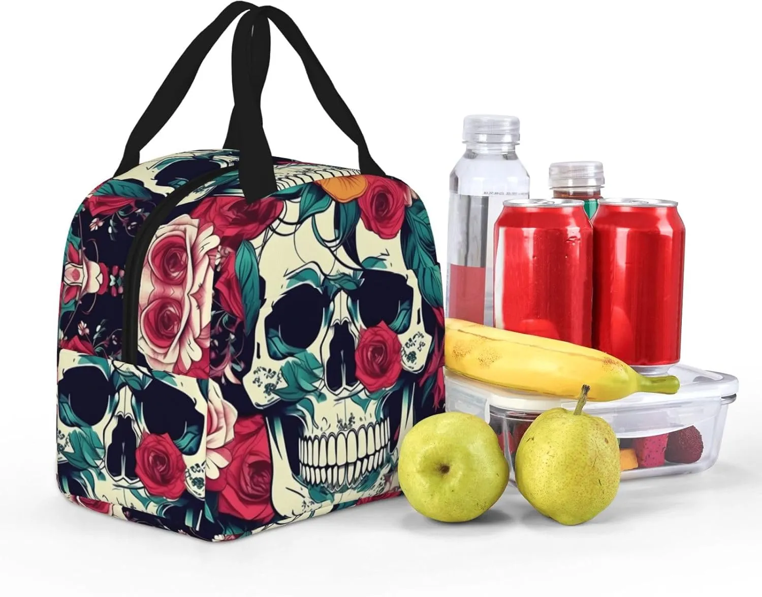 Flowers Skull Ornamental Lunch Box For Men Women Adults Bag For Office Work Picnic