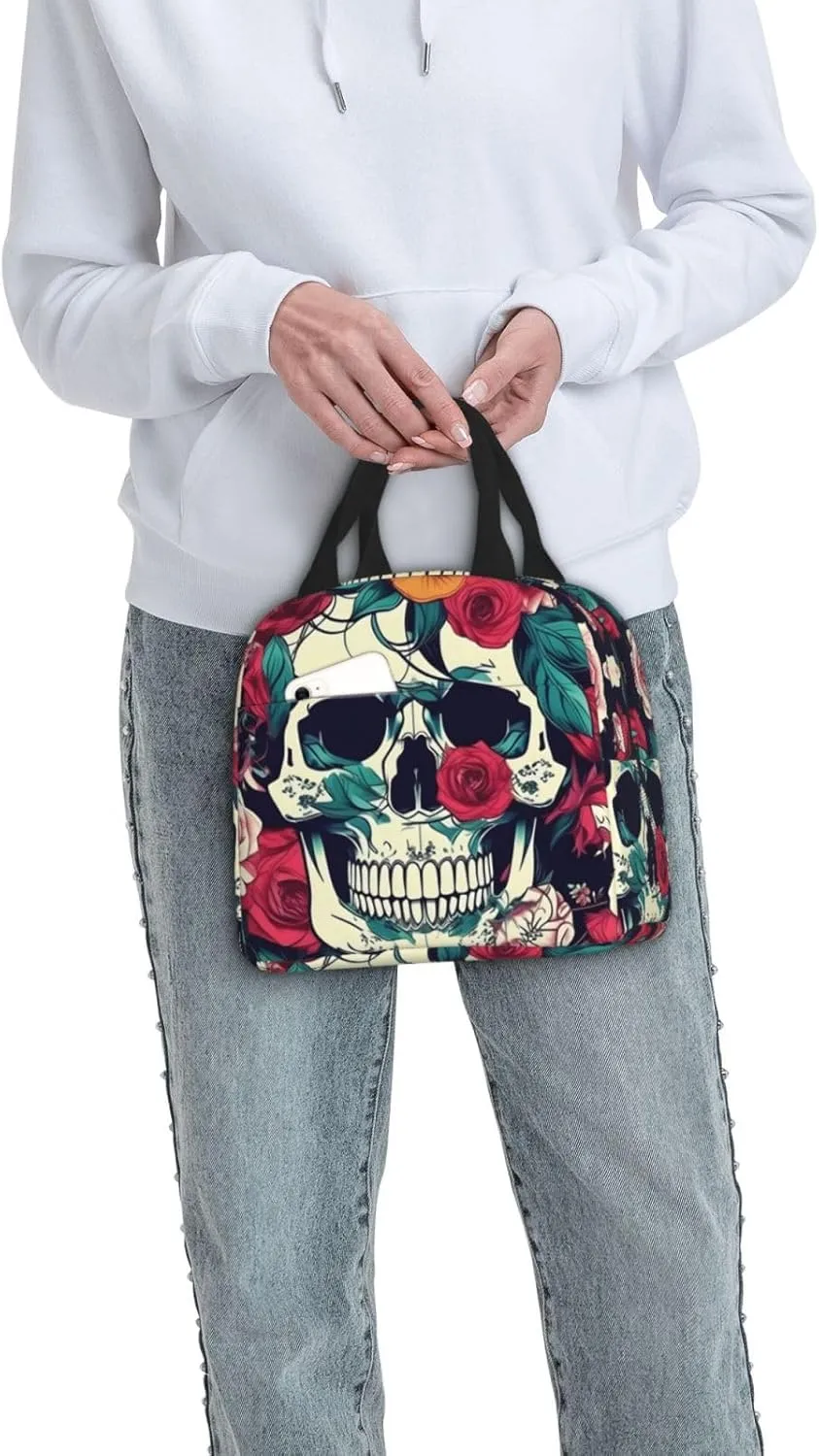 Flowers Skull Ornamental Lunch Box For Men Women Adults Bag For Office Work Picnic