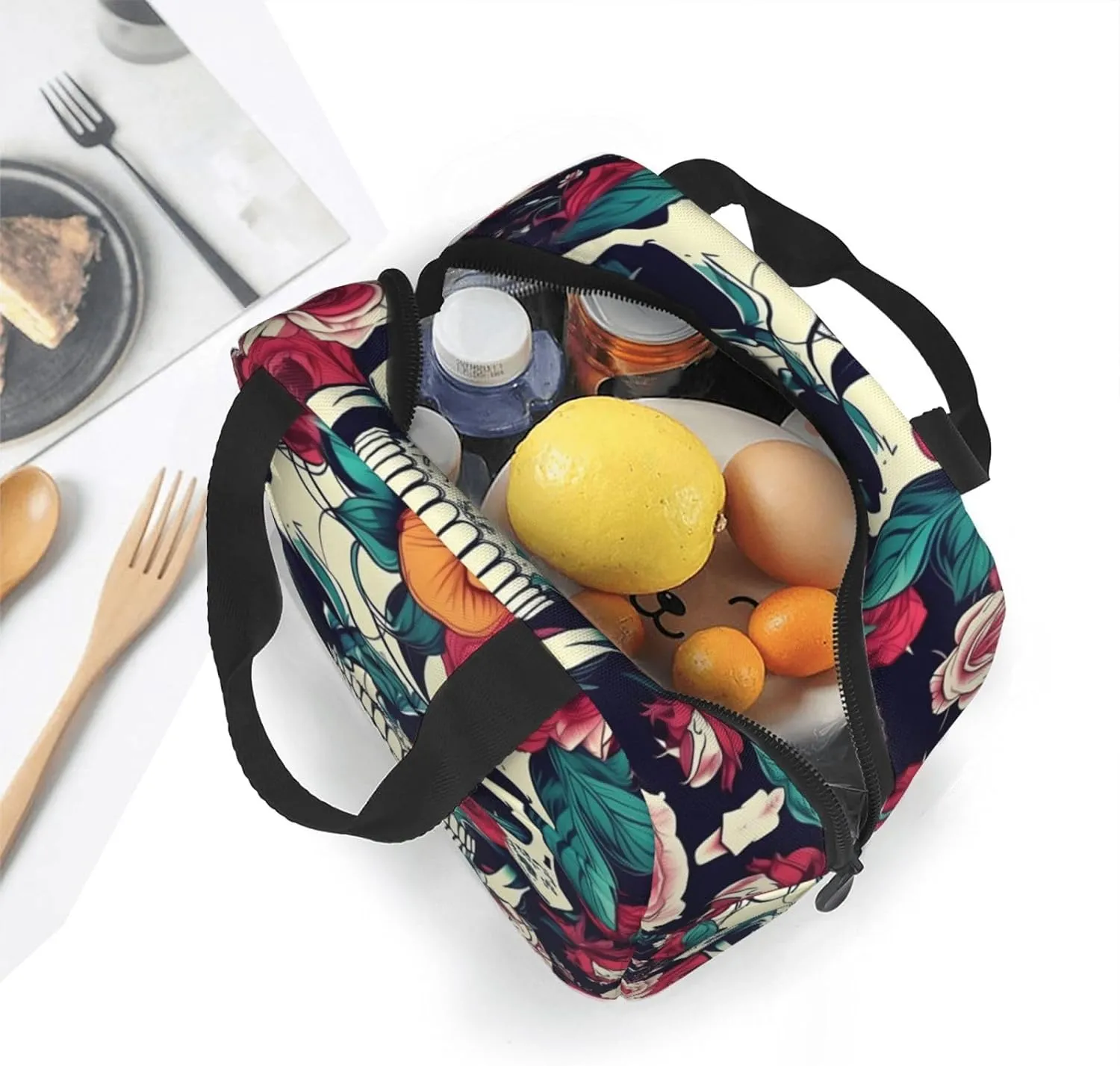 Flowers Skull Ornamental Lunch Box For Men Women Adults Bag For Office Work Picnic