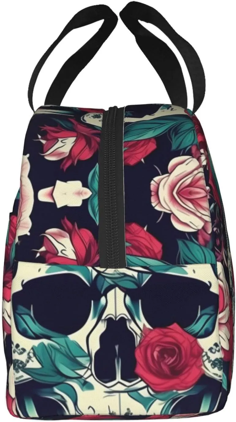 Flowers Skull Ornamental Lunch Box For Men Women Adults Bag For Office Work Picnic
