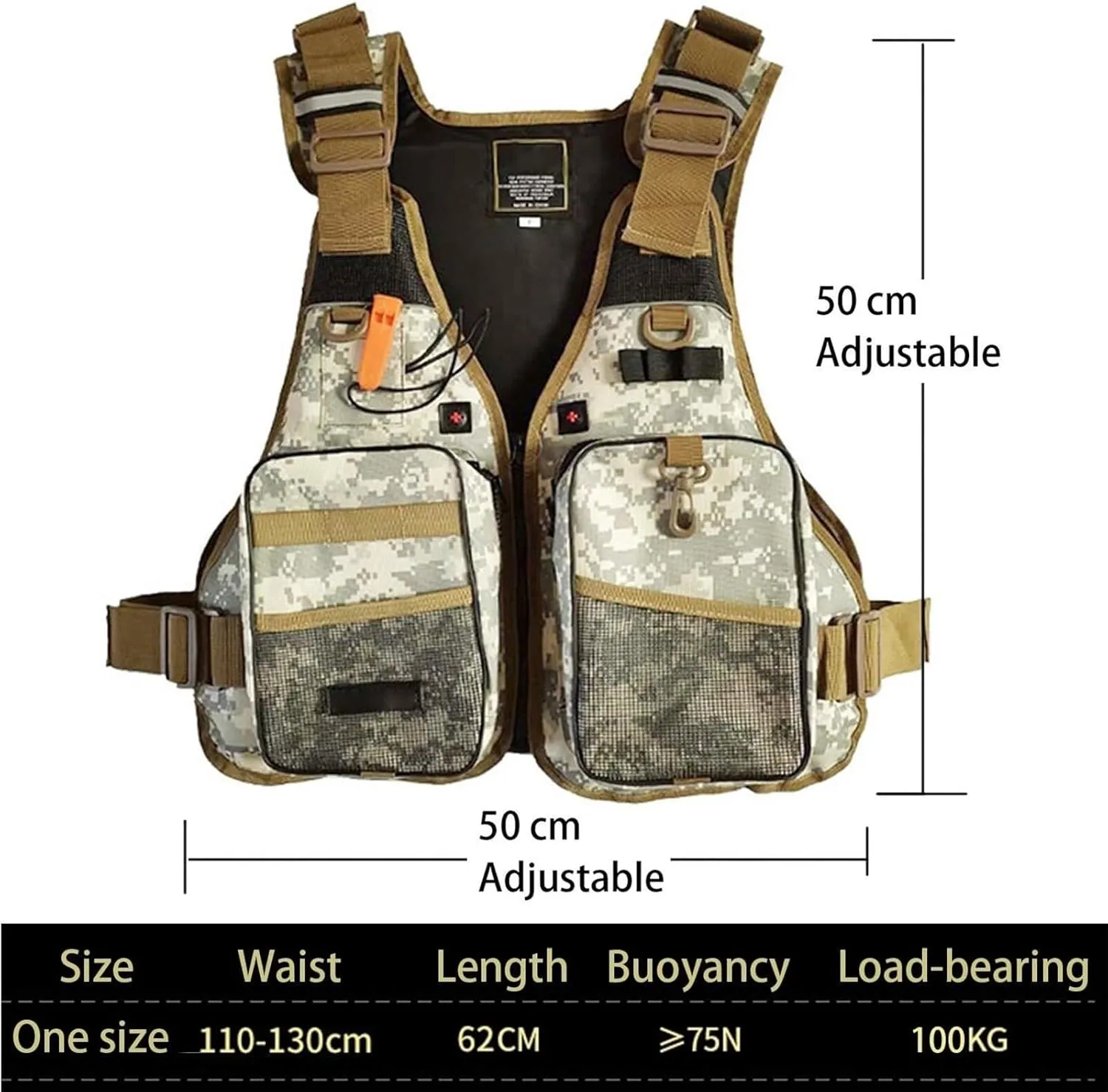 Fly Fishing Vest, Fishing Hunting Waistcoat with Cross Strap and Whistle