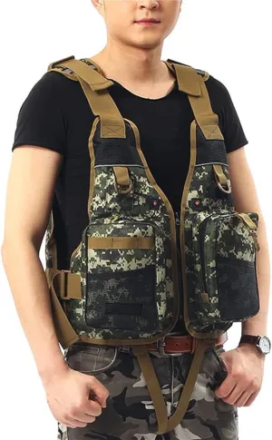 Fly Fishing Vest, Fishing Hunting Waistcoat with Cross Strap and Whistle