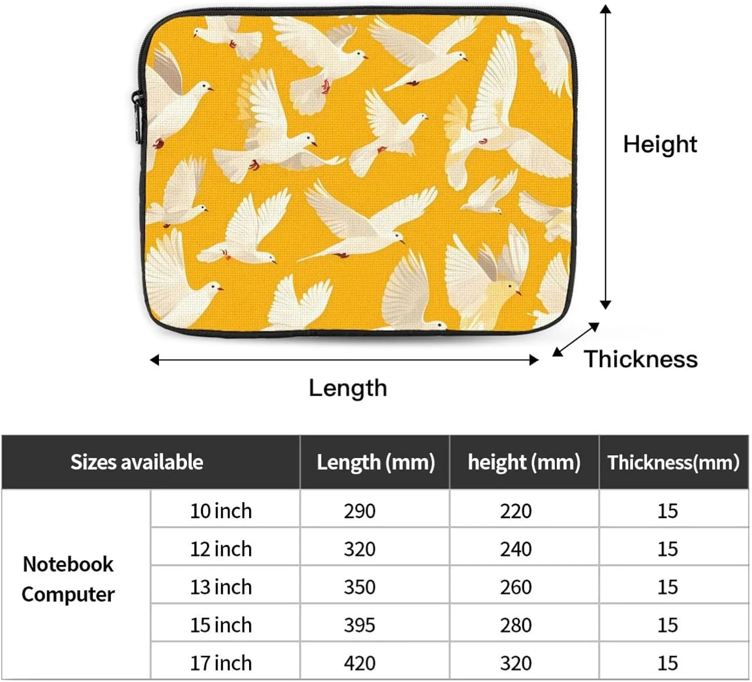 Flying Dove Pattern Shockproof Portable Laptop 17 inch Sleeve Bag for Men and Women - Ideal for Business Travel, School, and Daily Use