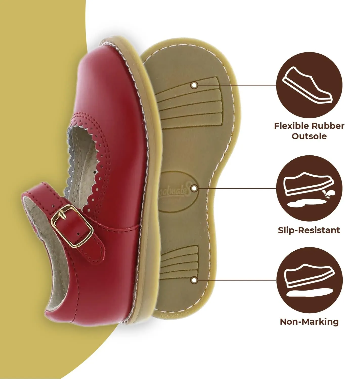 FOOTMATES Allie Leather Mary Jane Shoes for Girls - Girls Dress Shoes with Wide Toe Box, Comfort Insoles, and Non-Slip Non-Marking Outsoles
