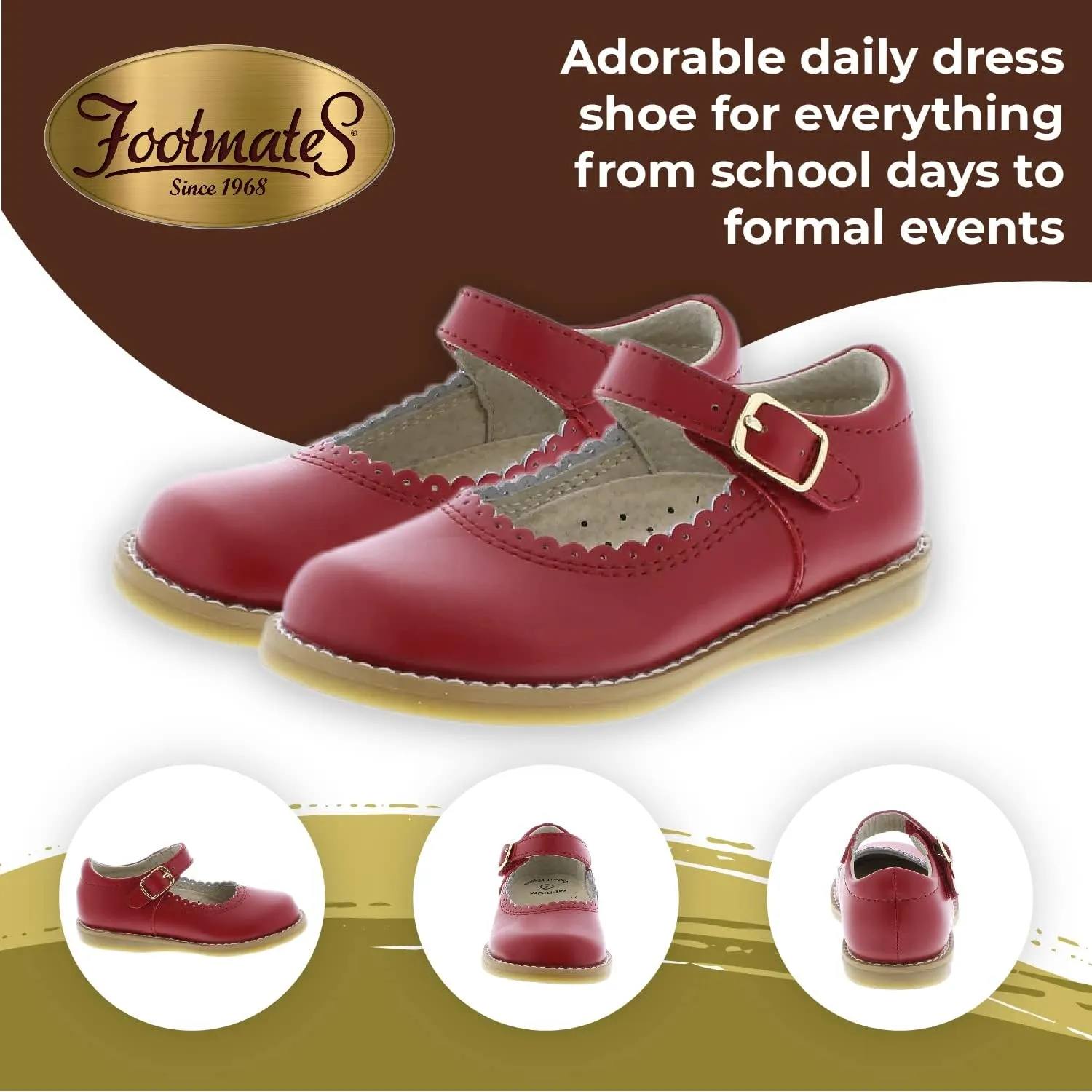 FOOTMATES Allie Leather Mary Jane Shoes for Girls - Girls Dress Shoes with Wide Toe Box, Comfort Insoles, and Non-Slip Non-Marking Outsoles
