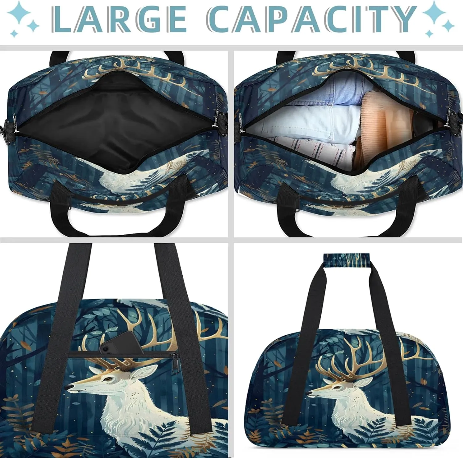 Forest Deer Small Gym Bag 18 inch Carry On Duffel Bag for Weekender Travel Sports Workout Yoga Gymnastics Dance Ballet