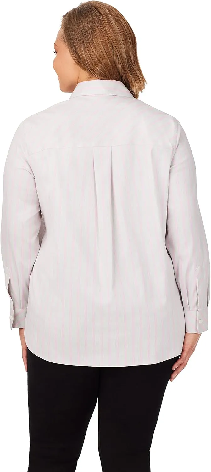 Foxcroft Women's Boyfriend Long Sleeve Heathered Stripe Blouse