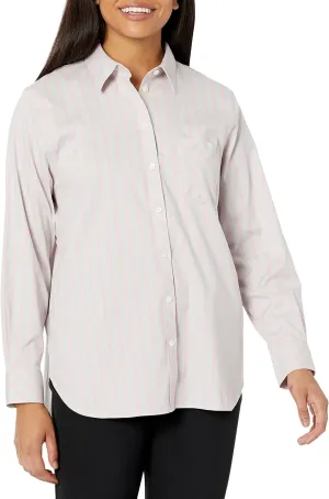 Foxcroft Women's Boyfriend Long Sleeve Heathered Stripe Blouse