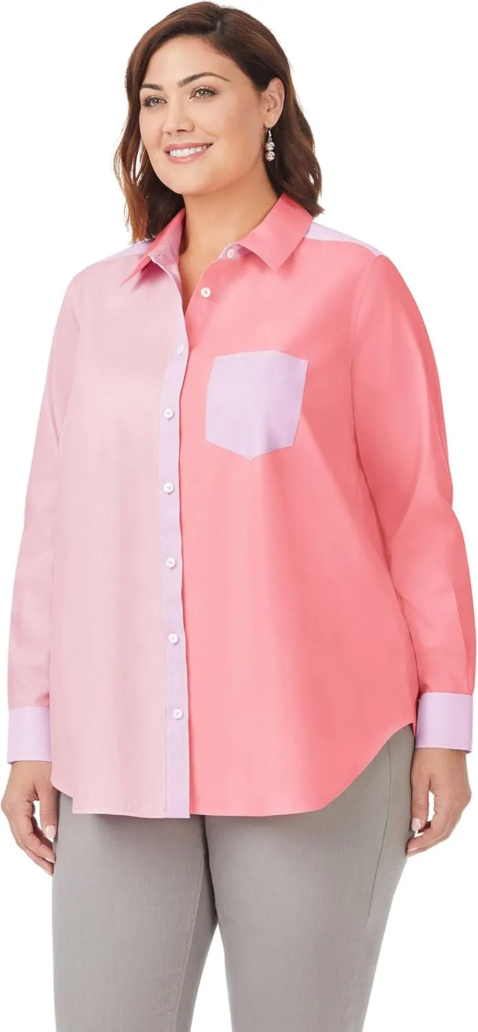 Foxcroft Women's Boyfriend Long Sleeve Mix Ppo Shirt