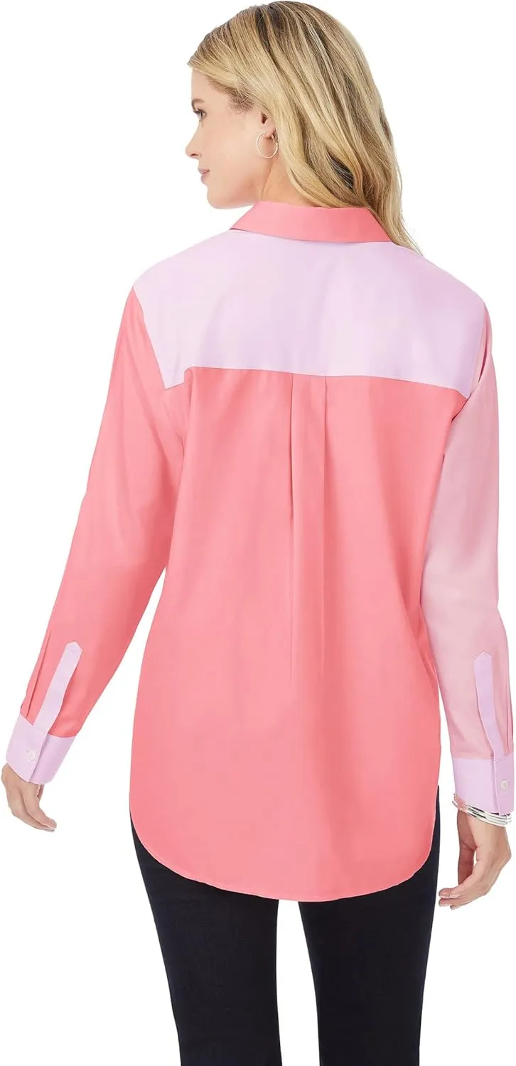 Foxcroft Women's Boyfriend Long Sleeve Mix Ppo Shirt