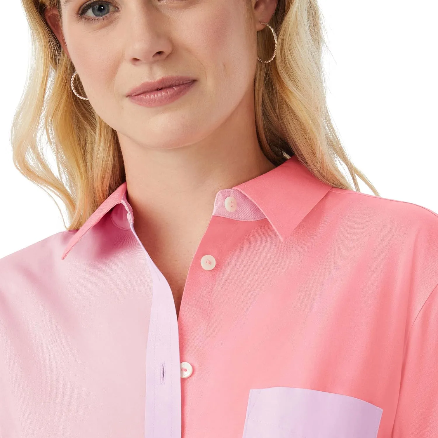 Foxcroft Women's Boyfriend Long Sleeve Mix Ppo Shirt