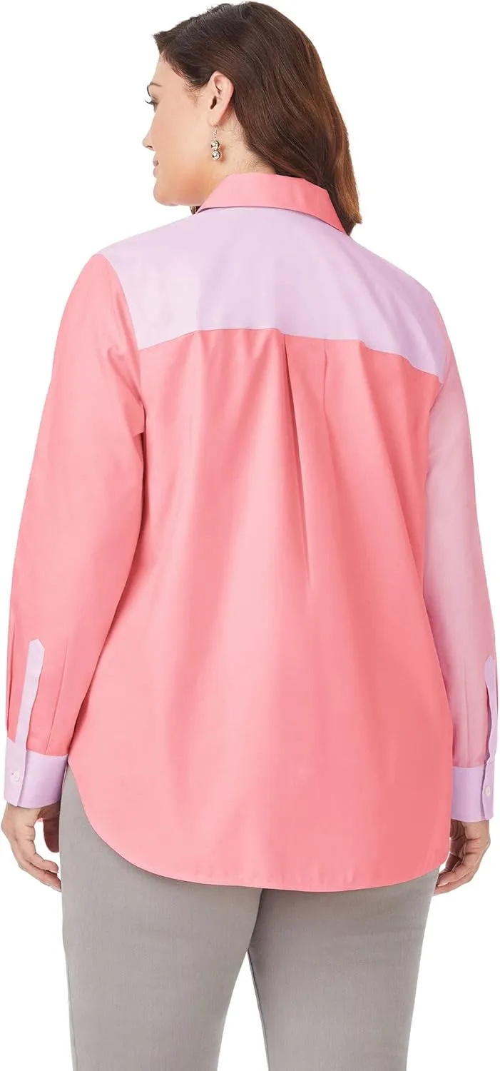 Foxcroft Women's Boyfriend Long Sleeve Mix Ppo Shirt