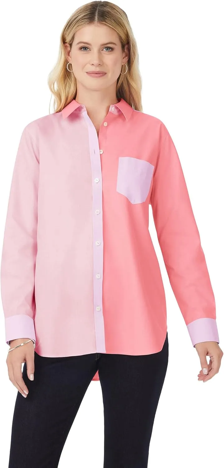 Foxcroft Women's Boyfriend Long Sleeve Mix Ppo Shirt