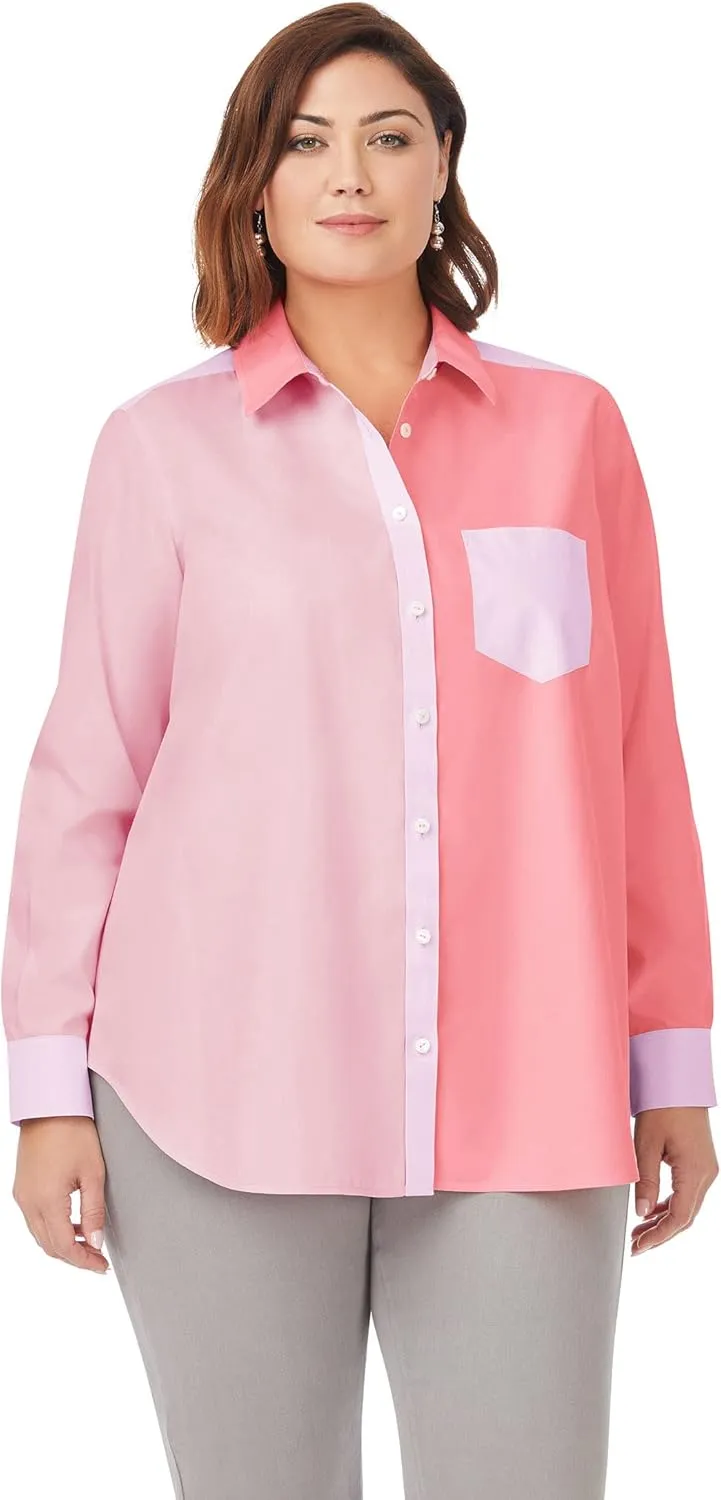 Foxcroft Women's Boyfriend Long Sleeve Mix Ppo Shirt
